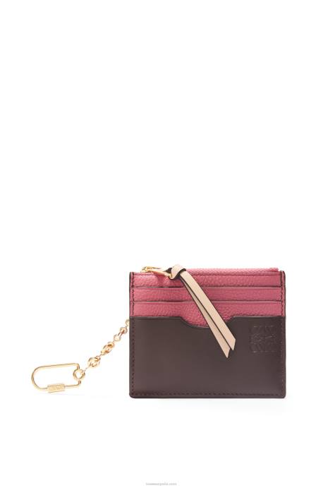 Loewe mujer tarjetero cuadrado de suave piel de becerro graneada con cadena LP641379 ciruela/chocolate