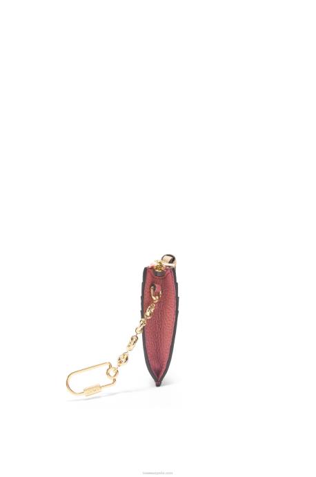 Loewe mujer tarjetero cuadrado de suave piel de becerro graneada con cadena LP641379 ciruela/chocolate
