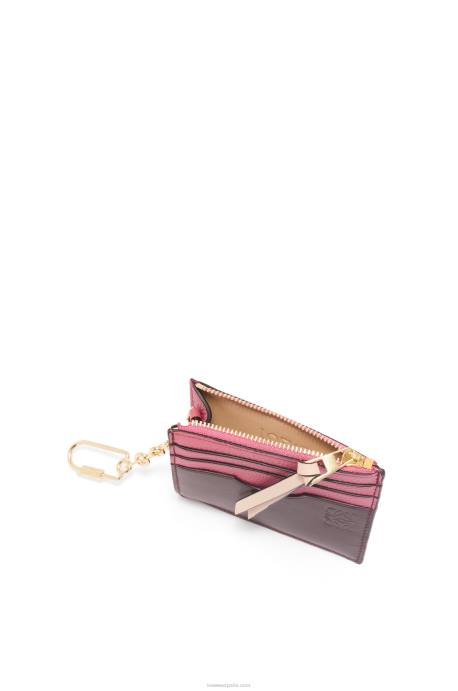 Loewe mujer tarjetero cuadrado de suave piel de becerro graneada con cadena LP641379 ciruela/chocolate
