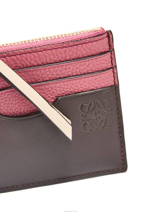 Loewe mujer tarjetero cuadrado de suave piel de becerro graneada con cadena LP641379 ciruela/chocolate
