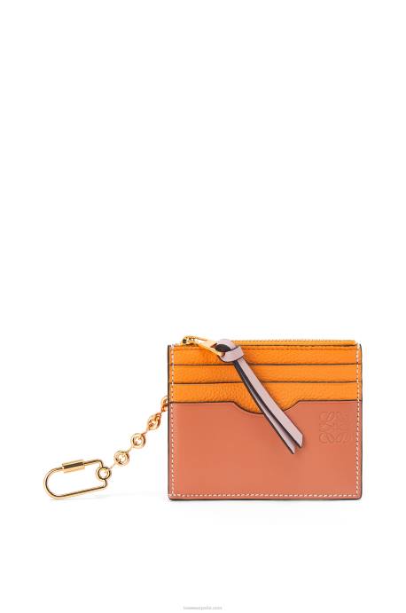 Loewe mujer tarjetero cuadrado de suave piel de becerro graneada con cadena LP641380 mandarina/arrecife de coral