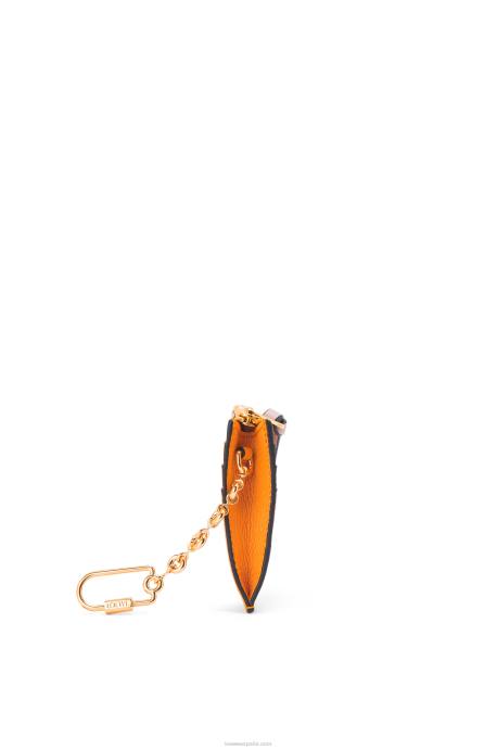 Loewe mujer tarjetero cuadrado de suave piel de becerro graneada con cadena LP641380 mandarina/arrecife de coral