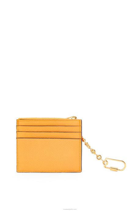 Loewe mujer tarjetero cuadrado de suave piel de becerro graneada con cadena LP641380 mandarina/arrecife de coral