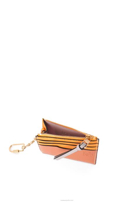 Loewe mujer tarjetero cuadrado de suave piel de becerro graneada con cadena LP641380 mandarina/arrecife de coral