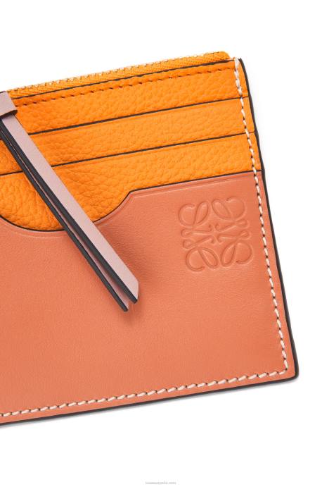 Loewe mujer tarjetero cuadrado de suave piel de becerro graneada con cadena LP641380 mandarina/arrecife de coral