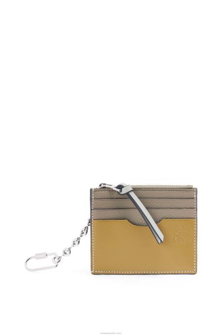 Loewe mujer tarjetero cuadrado de suave piel de becerro graneada con cadena LP641382 verde laurel/ocre