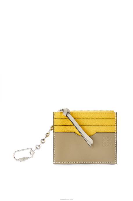 Loewe mujer tarjetero cuadrado de suave piel de becerro graneada con cadena LP641383 amarillo/verde arcilla