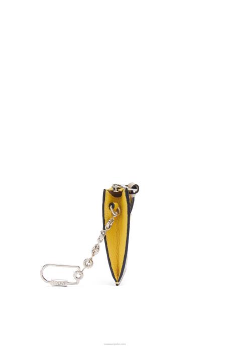 Loewe mujer tarjetero cuadrado de suave piel de becerro graneada con cadena LP641383 amarillo/verde arcilla