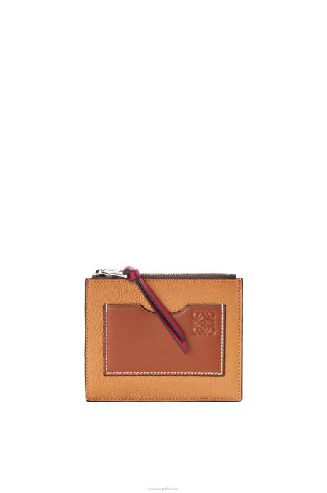 Loewe mujer tarjetero grande con monedas de suave piel de becerro granulada LP641385 caramelo claro/pacana