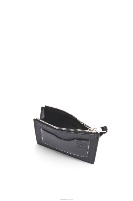 Loewe mujer tarjetero grande con monedas de suave piel de becerro granulada LP641386 negro