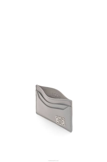Loewe mujer tarjetero liso con anagrama de piel de becerro granulada LP641322 Perla gris