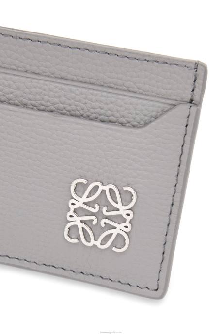Loewe mujer tarjetero liso con anagrama de piel de becerro granulada LP641322 Perla gris