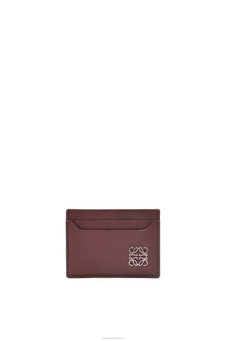 Loewe mujer tarjetero liso con anagrama de piel de becerro granulada LP641358 borgoña