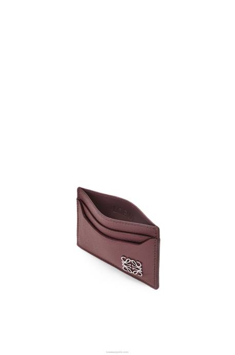 Loewe mujer tarjetero liso con anagrama de piel de becerro granulada LP641358 borgoña