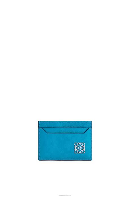 Loewe mujer tarjetero liso con anagrama de piel de becerro granulada LP641415 laguna azul