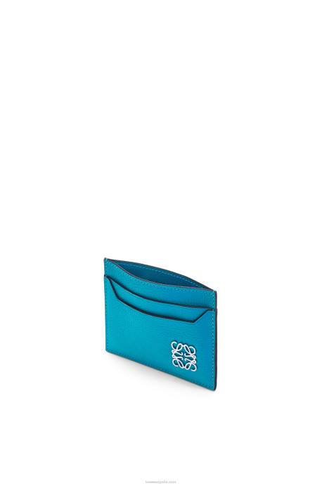 Loewe mujer tarjetero liso con anagrama de piel de becerro granulada LP641415 laguna azul