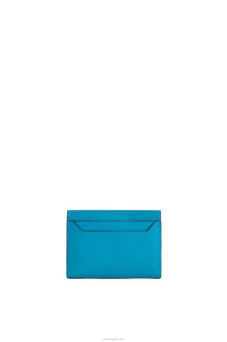 Loewe mujer tarjetero liso con anagrama de piel de becerro granulada LP641415 laguna azul