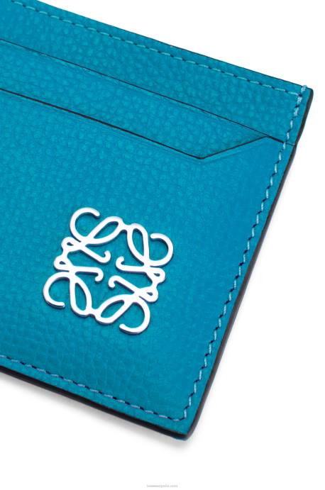 Loewe mujer tarjetero liso con anagrama de piel de becerro granulada LP641415 laguna azul