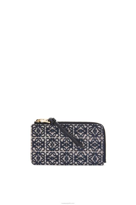 Loewe mujer tarjetero monedero de jacquard y piel de becerro LP641390 azul marino/negro