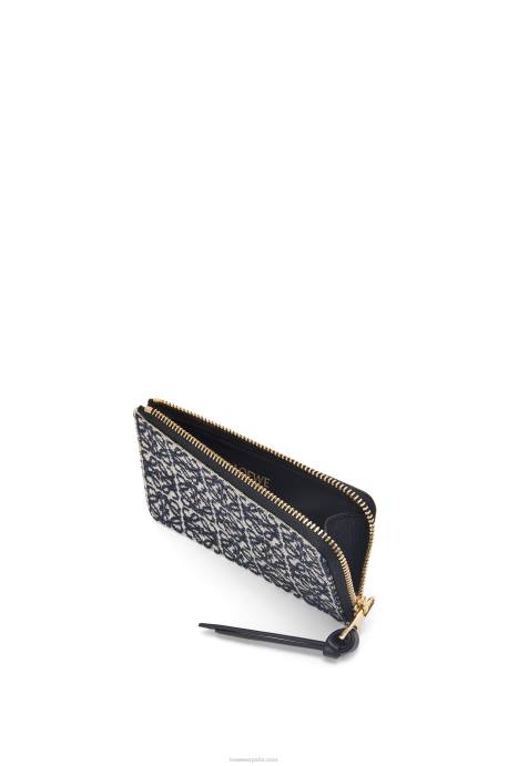 Loewe mujer tarjetero monedero de jacquard y piel de becerro LP641390 azul marino/negro