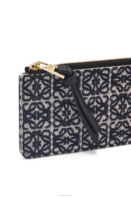Loewe mujer tarjetero monedero de jacquard y piel de becerro LP641390 azul marino/negro