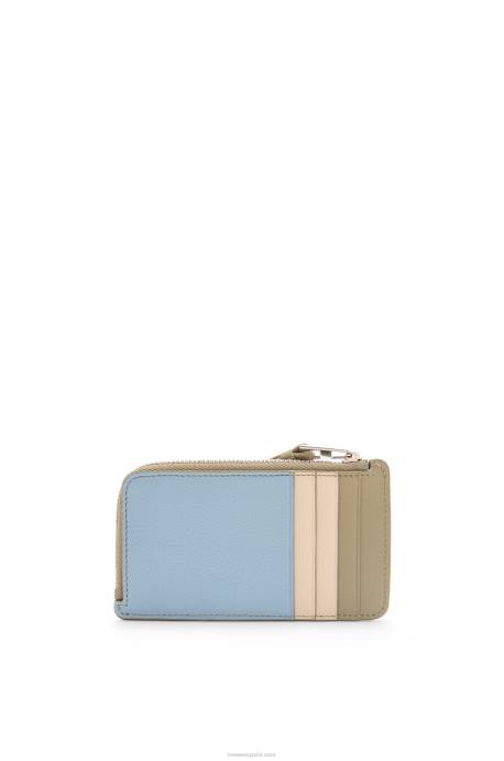 Loewe mujer tarjetero puzzle coin de piel de becerro clásica LP641325 azul polvoriento/verde salvia