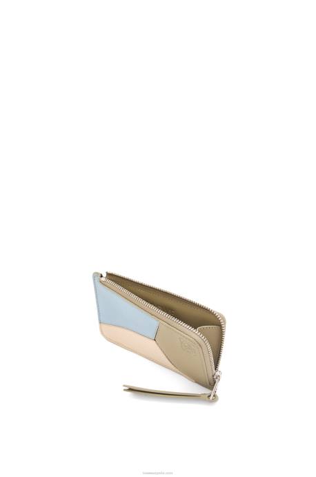 Loewe mujer tarjetero puzzle coin de piel de becerro clásica LP641325 azul polvoriento/verde salvia