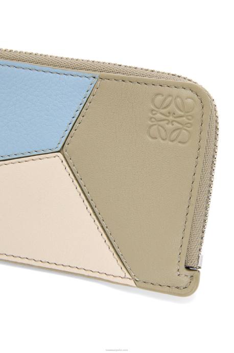 Loewe mujer tarjetero puzzle coin de piel de becerro clásica LP641325 azul polvoriento/verde salvia