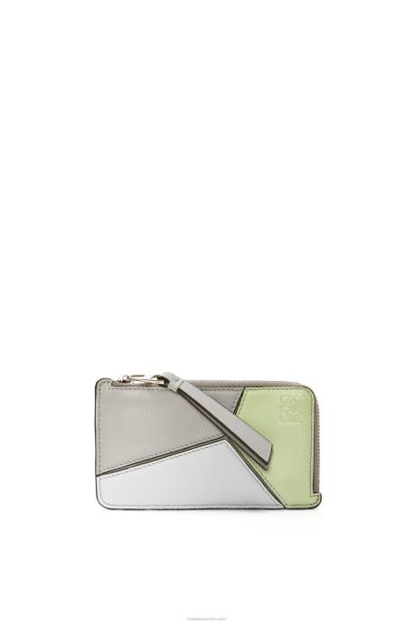 Loewe mujer tarjetero puzzle coin de piel de becerro clásica LP641348 gris ceniza/celadón claro