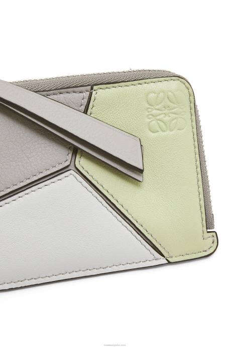 Loewe mujer tarjetero puzzle coin de piel de becerro clásica LP641348 gris ceniza/celadón claro