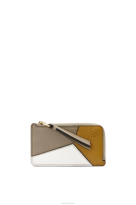 Loewe mujer tarjetero puzzle coin de piel de becerro clásica LP641406 ocre/verde laurel