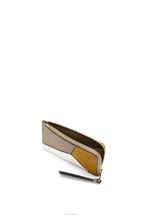 Loewe mujer tarjetero puzzle coin de piel de becerro clásica LP641406 ocre/verde laurel