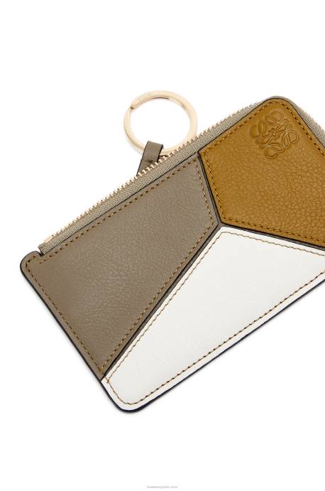 Loewe mujer tarjetero puzzle coin de piel de becerro clásica LP641406 ocre/verde laurel