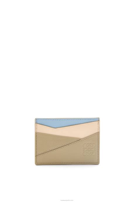 Loewe mujer tarjetero puzzle liso de piel de becerro clásica LP641327 azul polvoriento/verde salvia