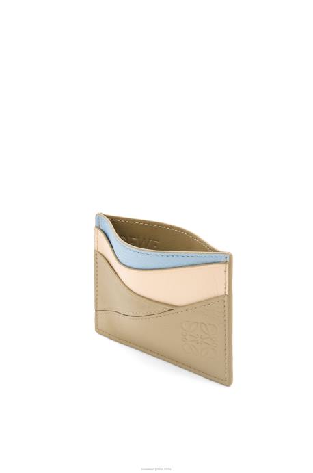 Loewe mujer tarjetero puzzle liso de piel de becerro clásica LP641327 azul polvoriento/verde salvia
