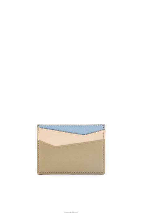 Loewe mujer tarjetero puzzle liso de piel de becerro clásica LP641327 azul polvoriento/verde salvia