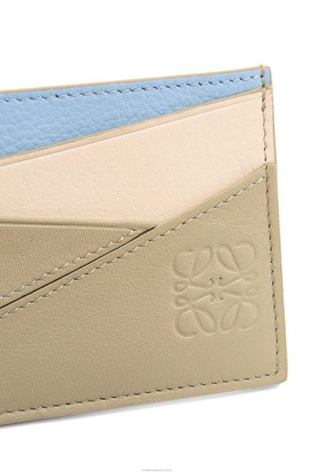 Loewe mujer tarjetero puzzle liso de piel de becerro clásica LP641327 azul polvoriento/verde salvia