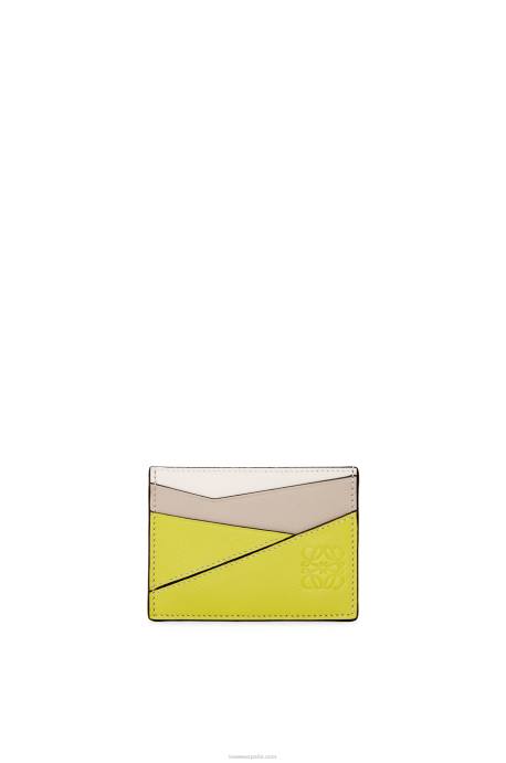 Loewe mujer tarjetero puzzle liso de piel de becerro clásica LP641361 amarillo lima/avena claro