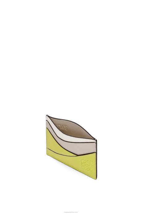 Loewe mujer tarjetero puzzle liso de piel de becerro clásica LP641361 amarillo lima/avena claro