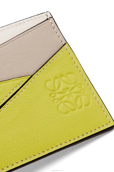 Loewe mujer tarjetero puzzle liso de piel de becerro clásica LP641361 amarillo lima/avena claro