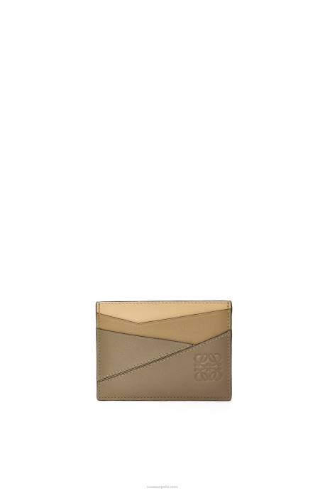Loewe mujer tarjetero puzzle liso de piel de becerro clásica LP641362 verde arcilla/mantequilla