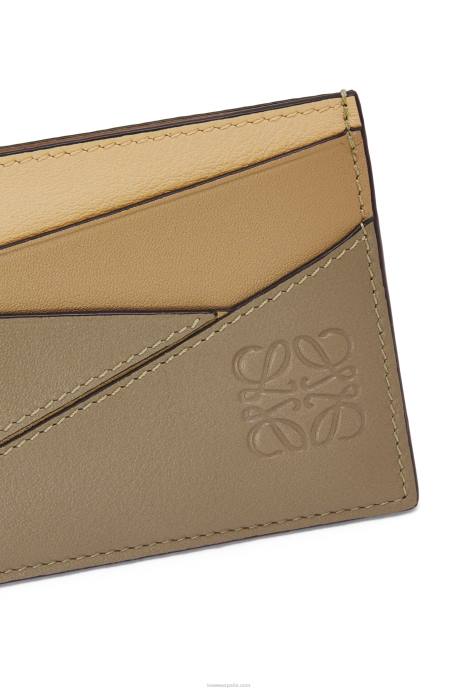 Loewe mujer tarjetero puzzle liso de piel de becerro clásica LP641362 verde arcilla/mantequilla