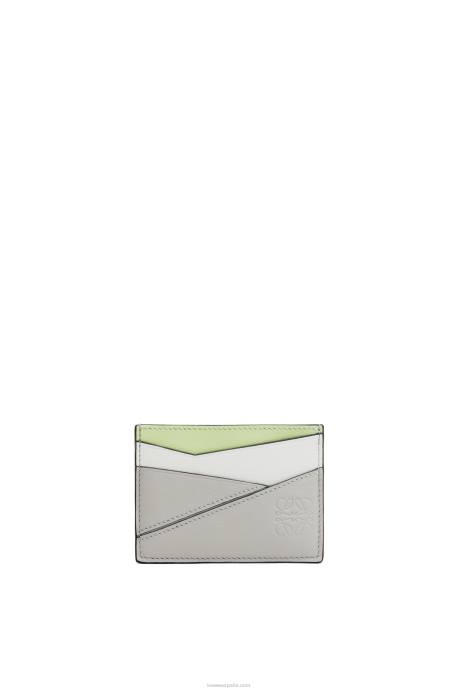 Loewe mujer tarjetero puzzle liso de piel de becerro clásica LP641363 gris ceniza/celadón claro