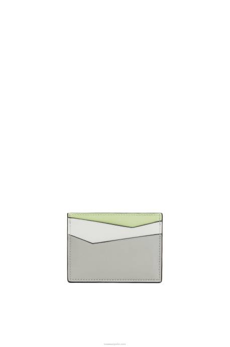 Loewe mujer tarjetero puzzle liso de piel de becerro clásica LP641363 gris ceniza/celadón claro