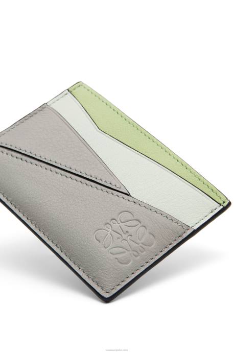 Loewe mujer tarjetero puzzle liso de piel de becerro clásica LP641363 gris ceniza/celadón claro