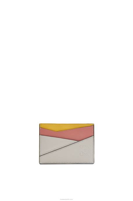 Loewe mujer tarjetero puzzle liso de piel de becerro clásica LP641364 fantasma/flor de durazno