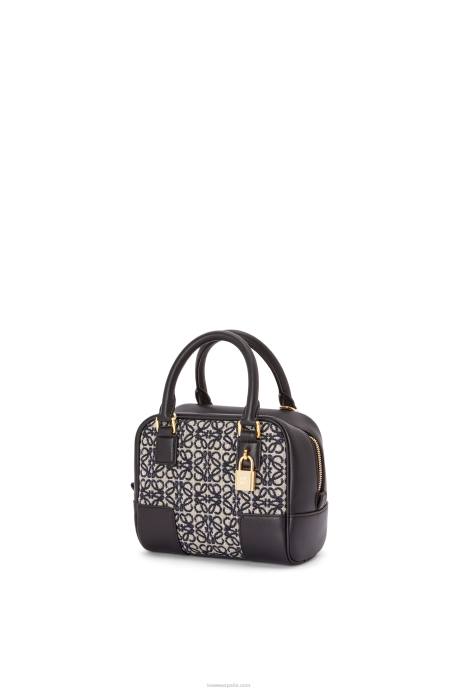 Loewe mujer Bolso amazona 16 square en jacquard anagrama y piel de becerro LP64139 azul marino/negro