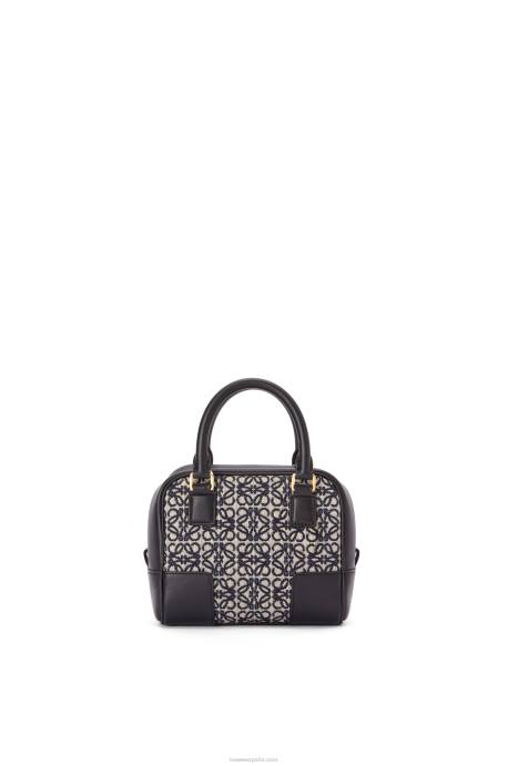 Loewe mujer Bolso amazona 16 square en jacquard anagrama y piel de becerro LP64139 azul marino/negro