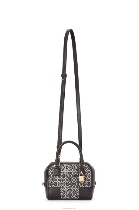 Loewe mujer Bolso amazona 16 square en jacquard anagrama y piel de becerro LP64139 azul marino/negro