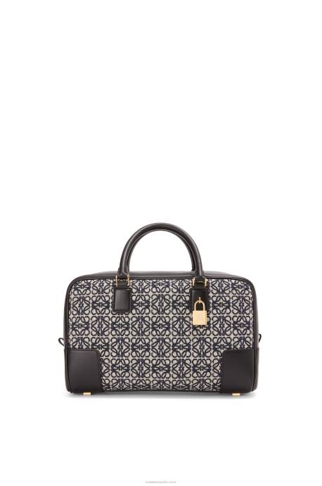 Loewe mujer Bolso amazona 28 de jacquard anagrama y piel de becerro LP64168 azul marino/negro